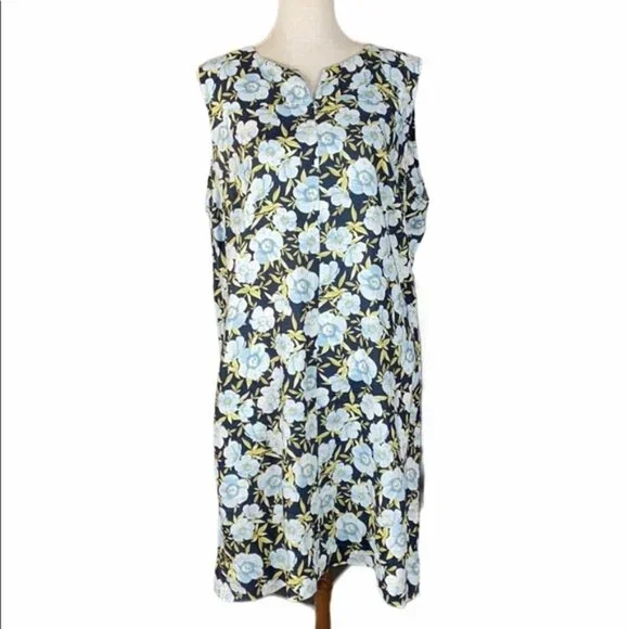 J. Jill Dress Love Linen Floral Hibiscus Shift Small Petite Tropical Hawaii Midi - Picture 2 of 11